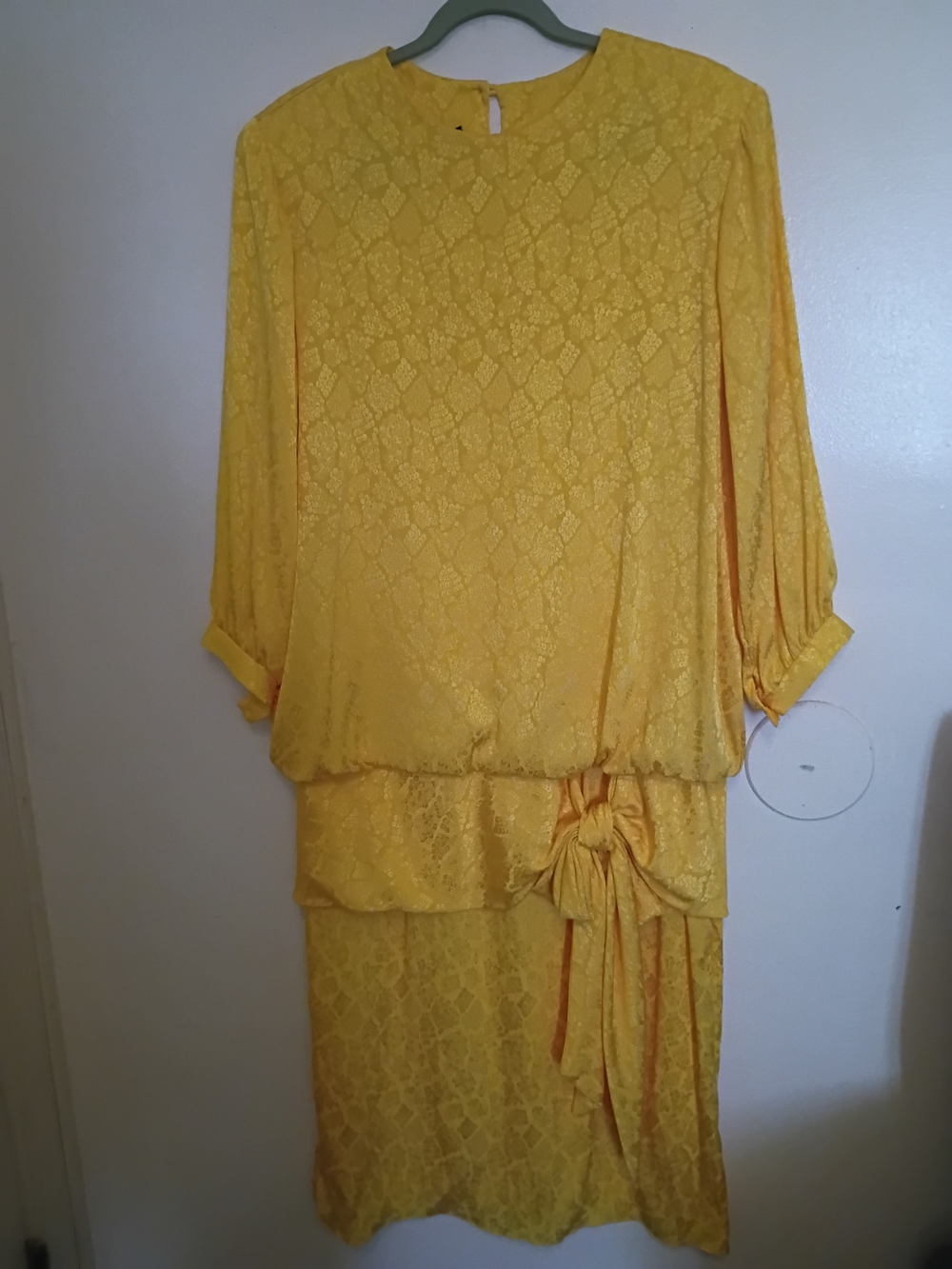 VTG Starlo Women's Elegant Yellow Long Sleeve Tiered Dress Sz L
